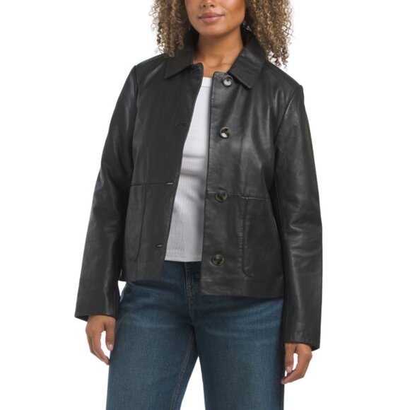 COLE HAAN Black Lambskin Collared Jacket - Picture 1 of 2
